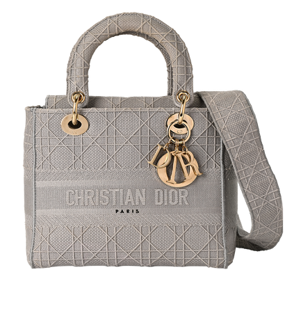 Medium D-Lite Lady Dior, &pound;2,100, Handbags, Grey, Canvas, Front view